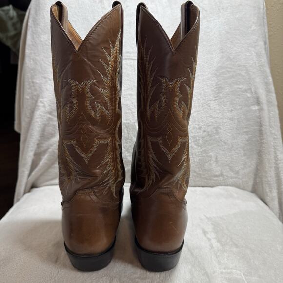 Tony Lama Leather Boots Men 10 EE Brown Cowboy Western Pointed Toe Embroidered - Picture 7 of 16